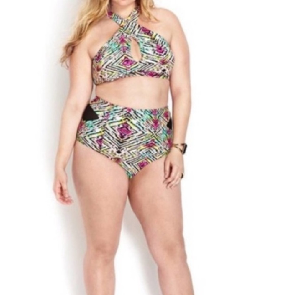 Forever 21 Neon tribal high waisted bikini size 2X